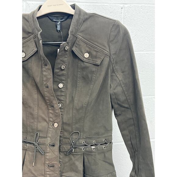 NWT White House Black Market Sz XS Olive Green Peplum Pret Pleated Army Jacket - Picture 4 of 8